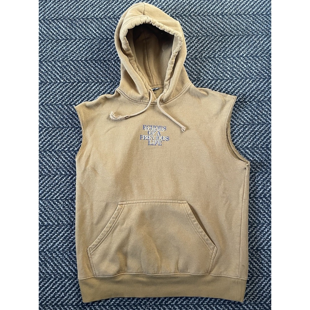 H&M Men's Sleeveless Yellow Hoodie Echos Of A Previous Life Sweatshirt Gym Sz L